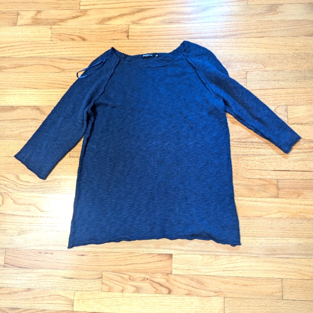$4 Solutions Blue Navy Sweater Cropped 3/4 Sleeves